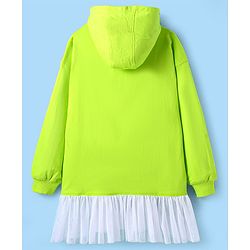 Pine Kids Cotton Knit Full Drop Shoulder Sleeves  Winter Frock With Floral Print - Lime Green