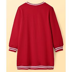 Pine Kids Cotton Knit Full Sleeves Sweatshirt Dress With Text Print - Red