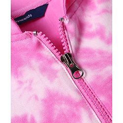 Pine Kids Cotton Knit Full Sleeves Hooded Winter Frock With Text Patch & Kangaroo Pockets - Dark Pink