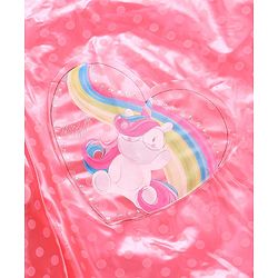 Pine Kids Full Sleeves Hooded Raincoat Polka Dots Print & Unicorn Patch Detailing - Pink