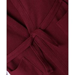 Pine Kids Knit Fill Sleeves Solid Colour Hooded Bath Robe with Pockets - Maroon