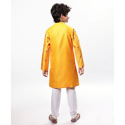 Pine Kids Woven Full Sleeves Embroidered Kurta Pyjama Set - Yellow