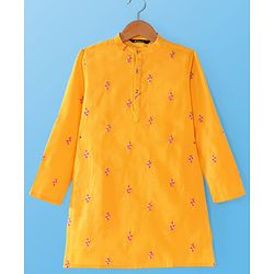 Pine Kids Woven Full Sleeves Embroidered Kurta Pyjama Set - Yellow
