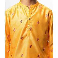 Pine Kids Woven Full Sleeves Embroidered Kurta Pyjama Set - Yellow