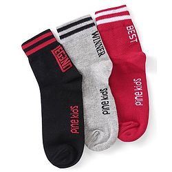 Pine Kids Knitted Silvadur Antimicrobial Ankle Length Text Design Socks Pack of 3 ( Color May Vary  )