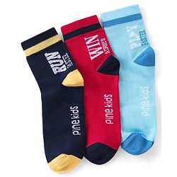 Pine Kids Knitted Silvadur Antimicrobial Ankle Length Text Design Socks Pack of 3 ( Color May Vary  )
