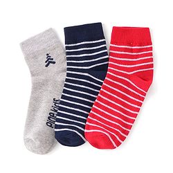Pine Kids Ankle Length Silvadur Antimicrobial Striped &  Logo Designed Socks Pack of 3 (Colour May Vary)