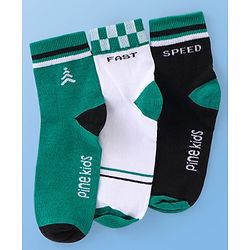 Pine Kids Cotton Knit Ankle Length  Text Design Socks - Pack of 3 ( Color May Vary )