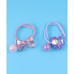 Pine Kids  Free Size Rubber Bands  Sets with Bow Applique Pack of 2 -  Pink & Purple