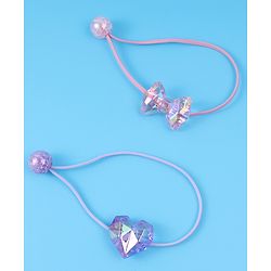 Pine Kids  Free Size Rubber Bands  Sets with Bow Applique Pack of 2 -  Pink & Purple