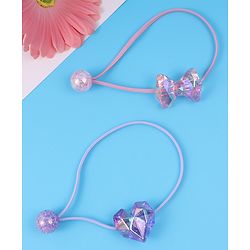 Pine Kids  Free Size Rubber Bands  Sets with Bow Applique Pack of 2 -  Pink & Purple