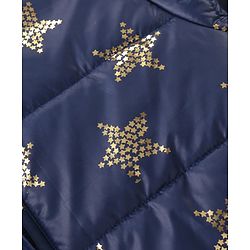 Pine Kids Woven Full Sleeves Front Open Padded Hooded Jacket with Foil Star Print - Navy Blue