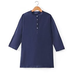 Pine Kids Woven Full Sleeves Solid Color Kurta Pajama Set With Floral Sequinned Jacket  - Navy Blue