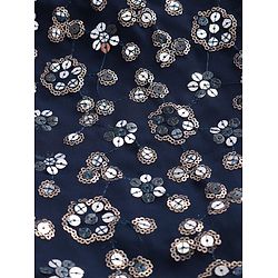 Pine Kids Woven Full Sleeves Solid Color Kurta Pajama Set With Floral Sequinned Jacket  - Navy Blue