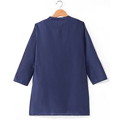Pine Kids Woven Full Sleeves Solid Color Kurta Pajama Set With Floral Sequinned Jacket  - Navy Blue