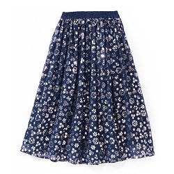 Pine Kids Woven Sleeveless Floral Sequined Choli Lehenga Set With Dupatta - Navy Blue