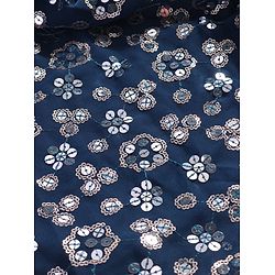 Pine Kids Woven Sleeveless Floral Sequined Choli Lehenga Set With Dupatta - Navy Blue