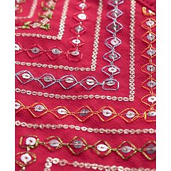 Pine Kids Woven Sleeveless Sequined & Embroidered Choli Lehenga Set with Dupatta - Red