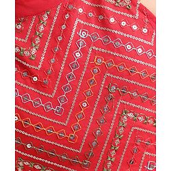 Pine Kids Woven Sleeveless Sequined & Embroidered Choli Lehenga Set with Dupatta - Red