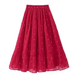 Pine Kids Woven Sleeveless Sequined & Embroidered Choli Lehenga Set with Dupatta - Red