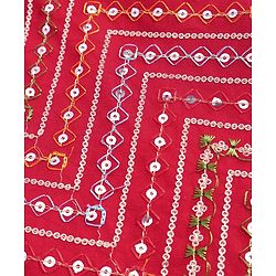 Pine Kids Woven Full Sleeves Solid Color Kurta Pajama Set With Sequinned Detailing Jacket  - Red