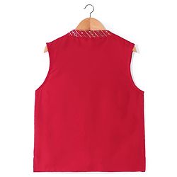 Pine Kids Woven Full Sleeves Solid Color Kurta Pajama Set With Sequinned Detailing Jacket  - Red