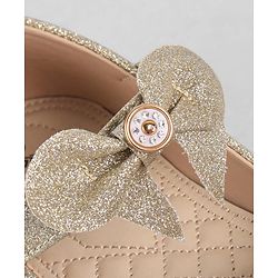 Pine Kids Ballerinas With Velcro Closure & Bow Applique - Gold