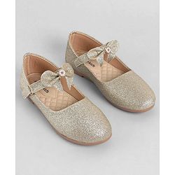 Pine Kids Ballerinas With Velcro Closure & Bow Applique - Gold