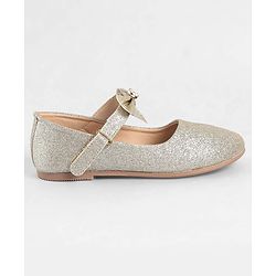 Pine Kids Ballerinas With Velcro Closure & Bow Applique - Gold