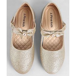 Pine Kids Ballerinas With Velcro Closure & Bow Applique - Gold