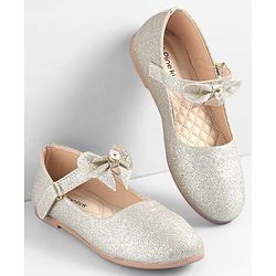 Pine Kids Ballerinas With Velcro Closure & Bow Applique - Gold