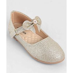 Pine Kids Ballerinas With Velcro Closure & Bow Applique - Gold
