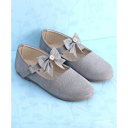 Pine Kids Ballerinas with Velcro Closure & Bow Applique - Silver