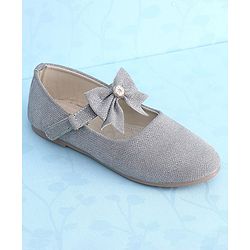 Pine Kids Ballerinas with Velcro Closure & Bow Applique - Silver