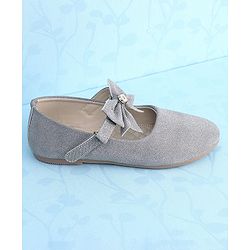 Pine Kids Ballerinas with Velcro Closure & Bow Applique - Silver