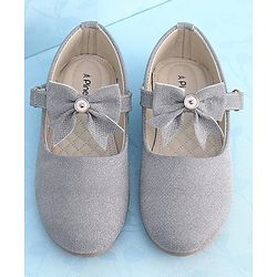 Pine Kids Ballerinas with Velcro Closure & Bow Applique - Silver