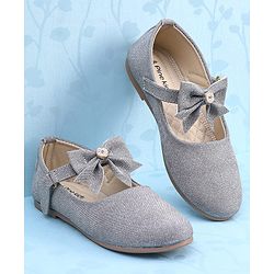Pine Kids Ballerinas with Velcro Closure & Bow Applique - Silver