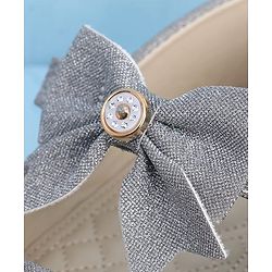 Pine Kids Ballerinas with Velcro Closure & Bow Applique - Silver