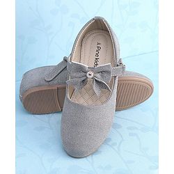 Pine Kids Ballerinas with Velcro Closure & Bow Applique - Silver