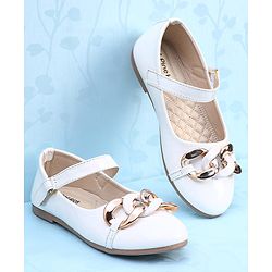 Pine Kids Ballerinas With Velcro Closure & Chain Applique - White
