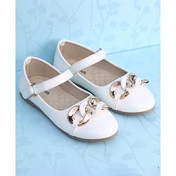 Pine Kids Ballerinas With Velcro Closure & Chain Applique - White