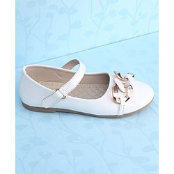 Pine Kids Ballerinas With Velcro Closure & Chain Applique - White