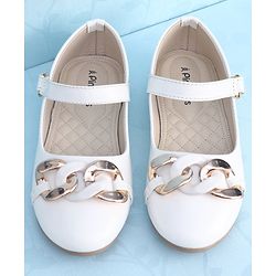 Pine Kids Ballerinas With Velcro Closure & Chain Applique - White