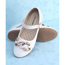 Pine Kids Ballerinas With Velcro Closure & Chain Applique - White