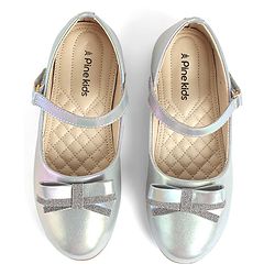 Pine Kids Bow & Glitter Detailing  Ballerinas with Velcro Closure - Light Blue
