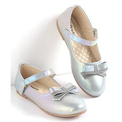 Pine Kids Bow & Glitter Detailing  Ballerinas with Velcro Closure - Light Blue
