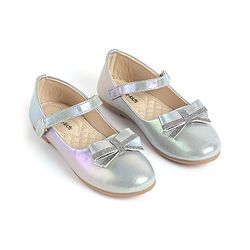 Pine Kids Bow & Glitter Detailing  Ballerinas with Velcro Closure - Light Blue