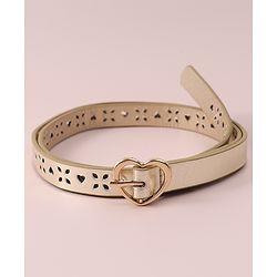 Pine Kids Free Size Belt with Heart Buckle & Design - Golden
