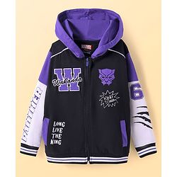 Pine Kids Marvel Terry Knit Full Sleeves Hooded Sweatjacket with Front & Back Black Panther Graphics & Pocket Detailing - Purple & Black