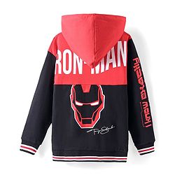 Pine Kids Marvel Terry Knit Full Sleeves Hooded Sweatshirt With Iron Man Graphics - Black & Red